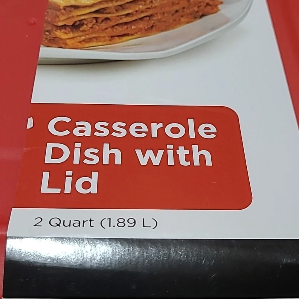 CASSEROLE DISH WITH RED LID 2 QUART TRUELIVING